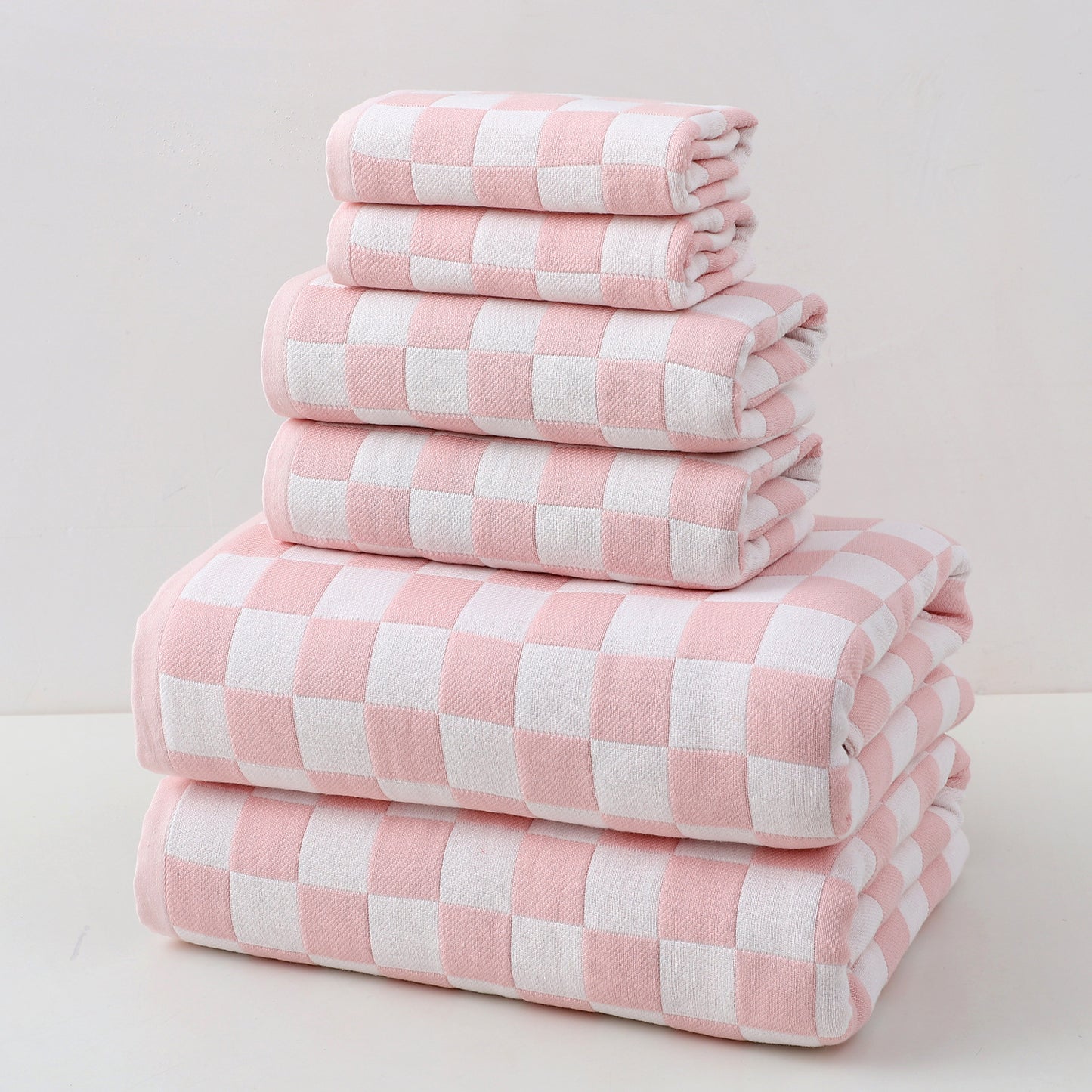 Pink Ultra-Soft 100% Cotton Gauze 6-Piece Towel Set | Absorbent & Quick-Dry Bath Towel V888-ELOSUNG33704