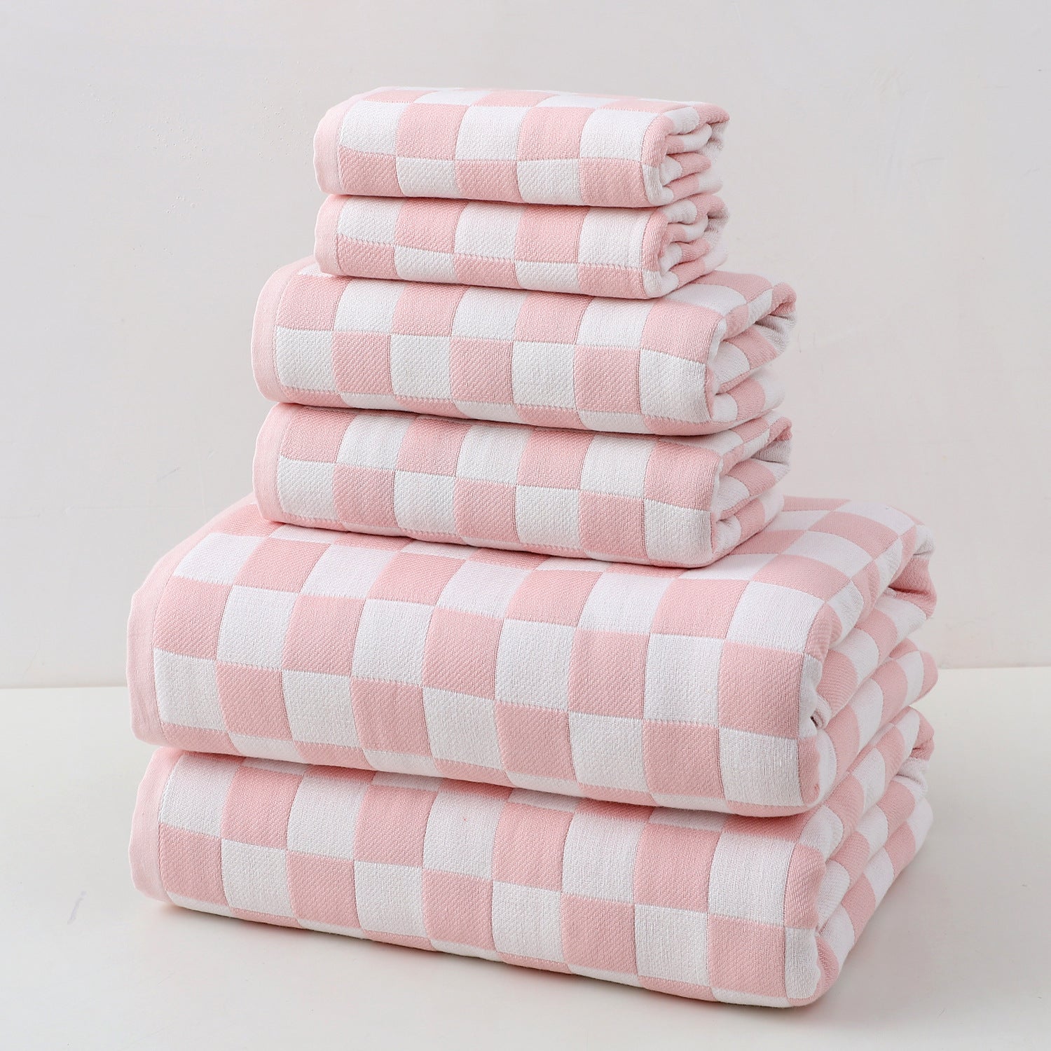Pink Ultra-Soft 100% Cotton Gauze 6-Piece Towel Set | Absorbent & Quick-Dry Bath Towel V888-ELOSUNG33704