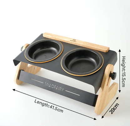 Adjustable Raised Pet Feeder - Modern Wood & Metal Stand with Dual Bowls for Cats & Dogs V888-ELOSUNG33710