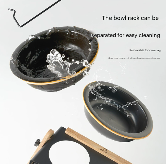 Adjustable Raised Pet Feeder - Modern Wood & Metal Stand with Dual Bowls for Cats & Dogs V888-ELOSUNG33710
