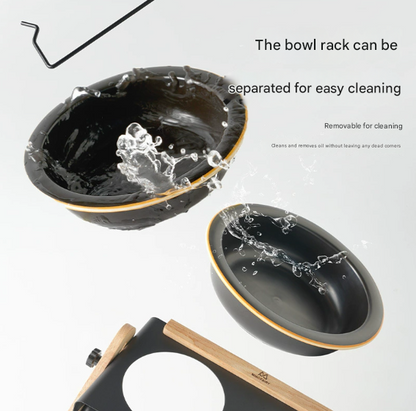 Adjustable Raised Pet Feeder - Modern Wood & Metal Stand with Dual Bowls for Cats & Dogs V888-ELOSUNG33710