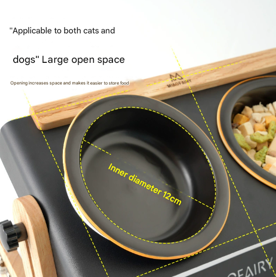 Adjustable Raised Pet Feeder - Modern Wood & Metal Stand with Dual Bowls for Cats & Dogs V888-ELOSUNG33710