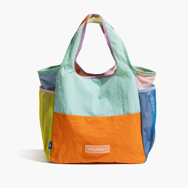 Orange Vibrant Colorblock Foldable Tote Bag Lightweight Reusable Shopping Shoulder Bag V888-ELOSUNG33722
