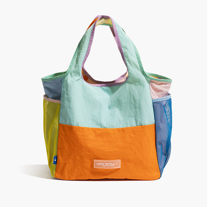 Orange Vibrant Colorblock Foldable Tote Bag Lightweight Reusable Shopping Shoulder Bag V888-ELOSUNG33722