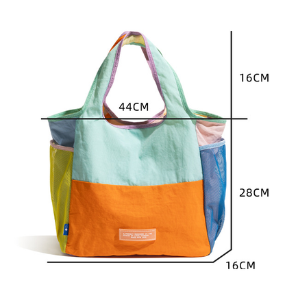 Orange Vibrant Colorblock Foldable Tote Bag Lightweight Reusable Shopping Shoulder Bag V888-ELOSUNG33722