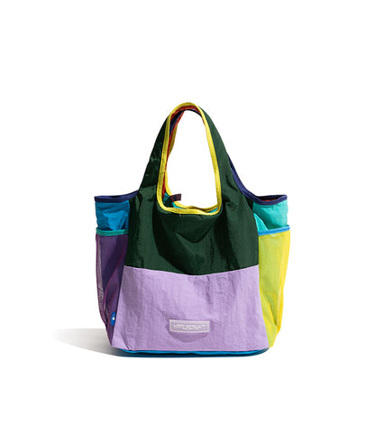 Purple Vibrant Colorblock Foldable Tote Bag Lightweight Reusable Shopping Shoulder Bag V888-ELOSUNG33723