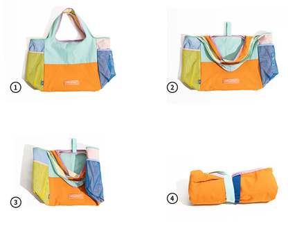 Purple Vibrant Colorblock Foldable Tote Bag Lightweight Reusable Shopping Shoulder Bag V888-ELOSUNG33723
