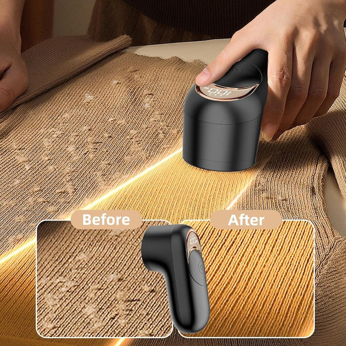 Black Digital Display Electric Lint Remover - 3-Speed USB Rechargeable Fabric Shaverc V888-ELOSUNG33728