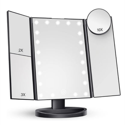Black LED Lighted Tri-Fold Vanity Mirror with 2X/3X/10X Magnification V888-ELOSUNG33731