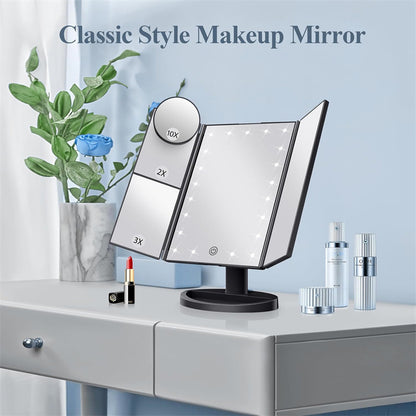 Black LED Lighted Tri-Fold Vanity Mirror with 2X/3X/10X Magnification V888-ELOSUNG33731