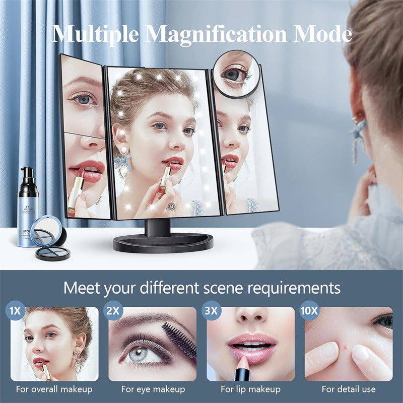 White LED Lighted Tri-Fold Vanity Mirror with 2X/3X/10X Magnification V888-ELOSUNG33732