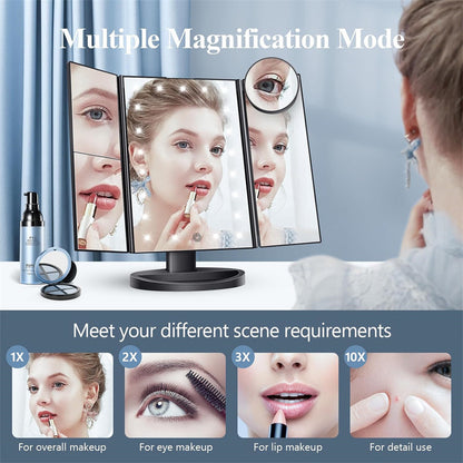 White LED Lighted Tri-Fold Vanity Mirror with 2X/3X/10X Magnification V888-ELOSUNG33732