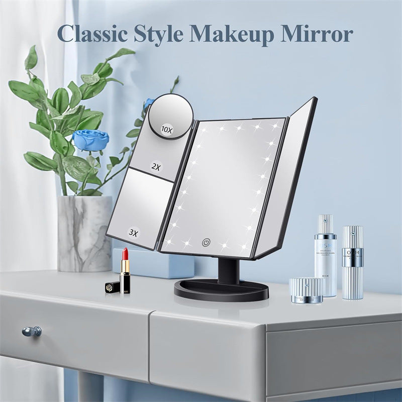 White LED Lighted Tri-Fold Vanity Mirror with 2X/3X/10X Magnification V888-ELOSUNG33732