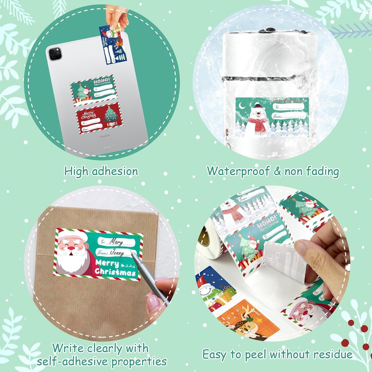 Set of 4 Christmas Gift Tag Sticker Rolls - 2000 Self-Adhesive Labels for Presents V888-ELOSUNG33746