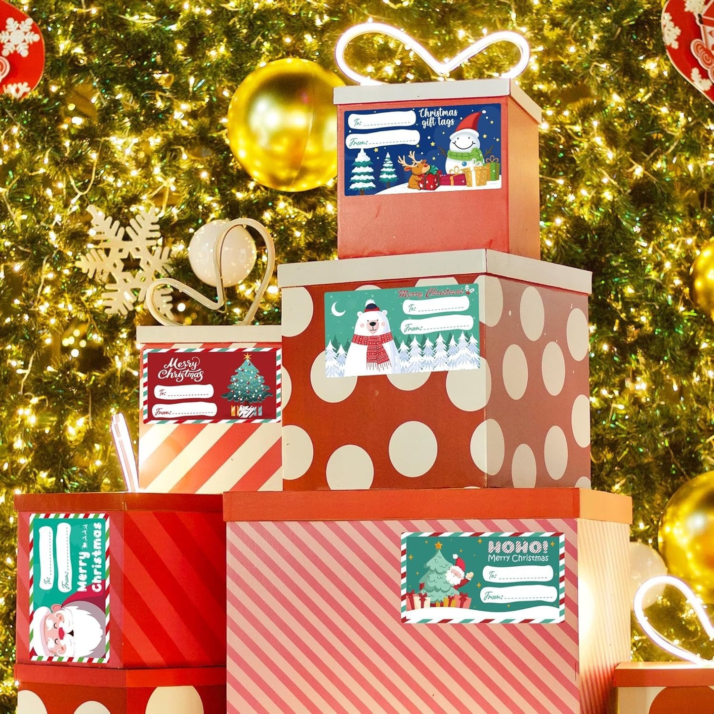 Set of 4 Christmas Gift Tag Sticker Rolls - 2000 Self-Adhesive Labels for Presents V888-ELOSUNG33746