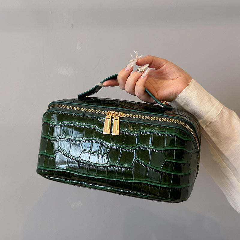 Green Chic Croc-Embossed Travel Makeup Case Large Capacity Cosmetic Organizer Bag V888-ELOSUNG33754