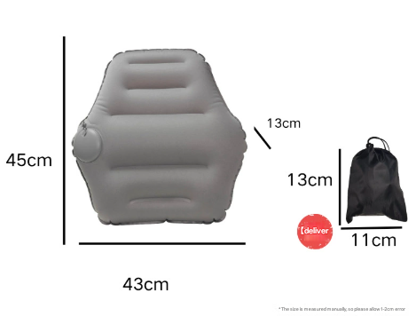 Grey Ultralight Inflatable Lumbar Support Pillow - Portable Ergonomic Back Cushion for Travel, Office & Car V888-ELOSUNG33763