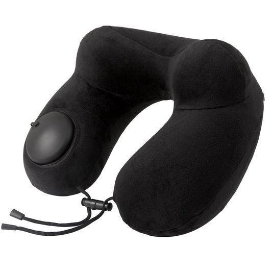 Black Press-to-Inflate Travel Neck Pillow - Ergonomic U-Shaped Cushion for Airplane and Car V888-ELOSUNG33767