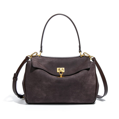 Coffee Women's Vintage Suede Satchel Bag - Elegant Top Handle Purse with Gold Lock V888-ELOSUNG33778