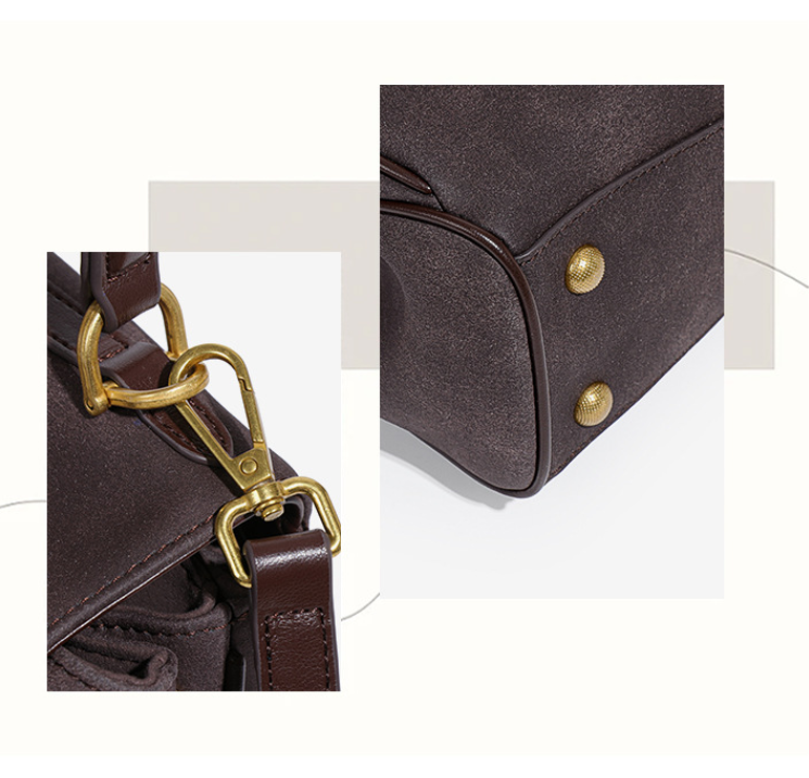 Coffee Women's Vintage Suede Satchel Bag - Elegant Top Handle Purse with Gold Lock V888-ELOSUNG33778