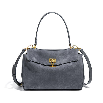 Grey Women's Vintage Suede Satchel Bag - Elegant Top Handle Purse with Gold Lock V888-ELOSUNG33779