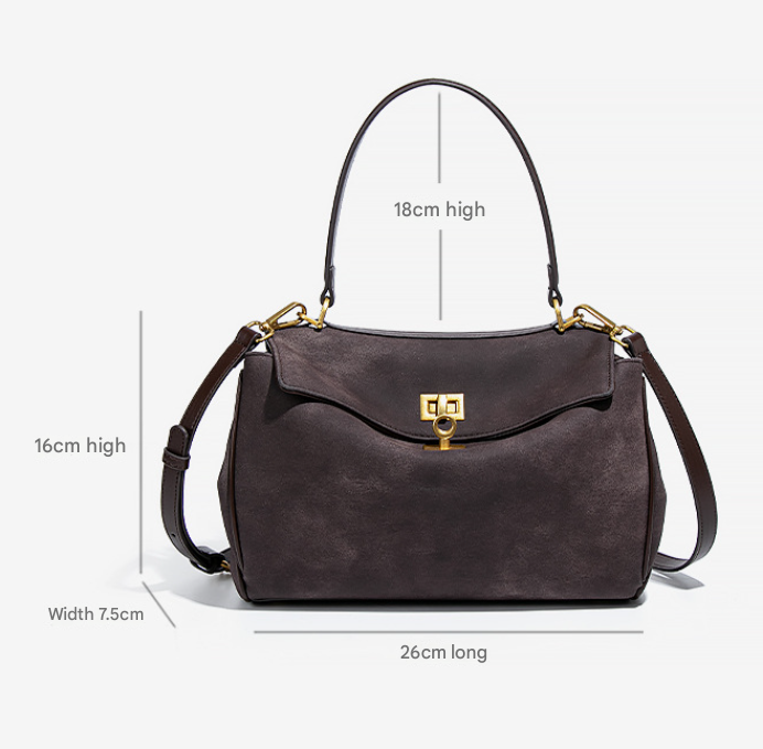 Beige Women's Vintage Suede Satchel Bag - Elegant Top Handle Purse with Gold Lock V888-ELOSUNG33780