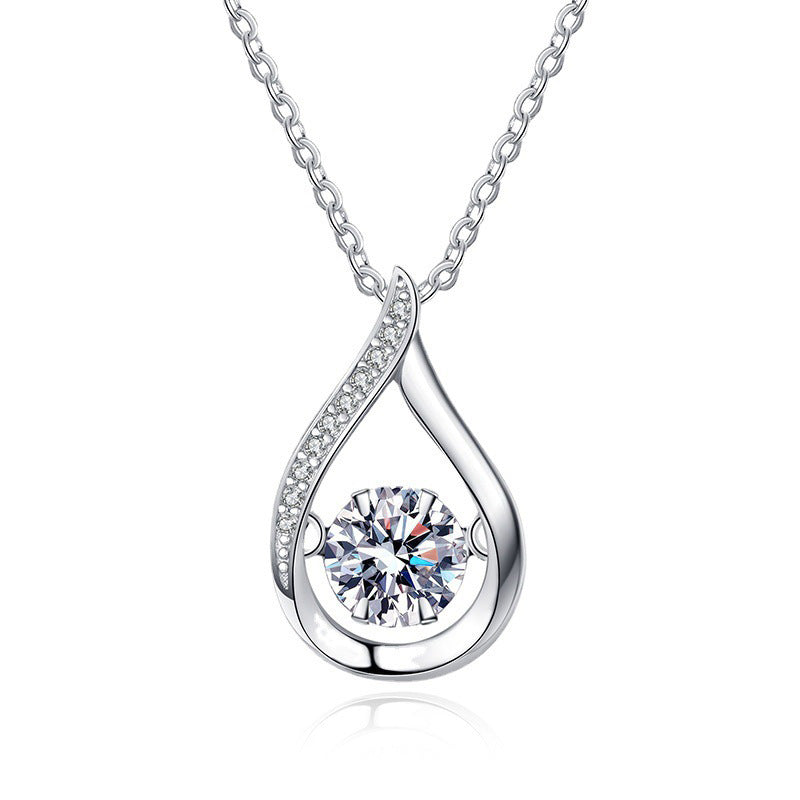 Dazzling Teardrop Dancing Moissanite Necklace S925 Sterling Silver Pendant V888-ELOSUNG33785