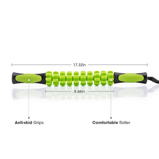 Green Deep Tissue Massage Roller Stick for Muscle Soreness & Recovery - Portable Fascia Release Tool V888-ELOSUNG33799