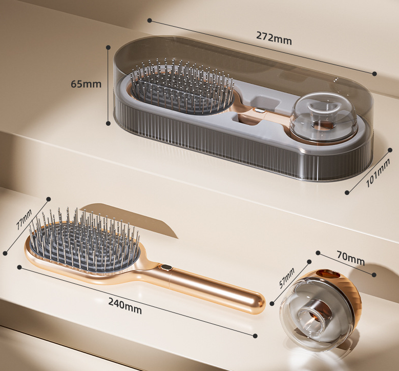 White Premium Self-Cleaning Hair Brush Set with Stand - Anti-Static Detangling & Scalp Massage Paddle Brush V888-ELOSUNG33818