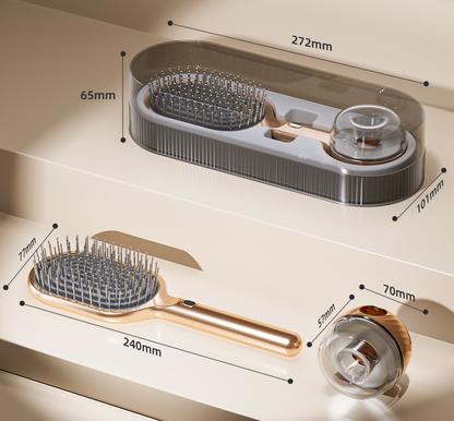 White Premium Self-Cleaning Hair Brush Set with Stand - Anti-Static Detangling & Scalp Massage Paddle Brush V888-ELOSUNG33818