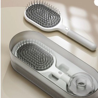 White Premium Self-Cleaning Hair Brush Set with Stand - Anti-Static Detangling & Scalp Massage Paddle Brush V888-ELOSUNG33818