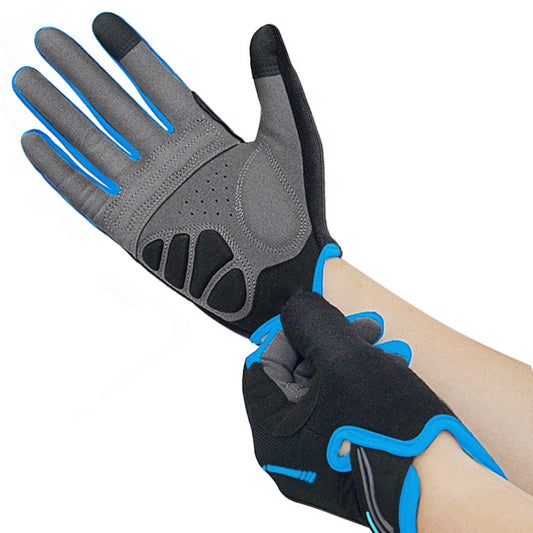 L Blue Unisex Full-Finger Cycling Gloves - Padded Shock-Absorbing & Anti-Slip Grip for MTB & Road Biking V888-ELOSUNG33828