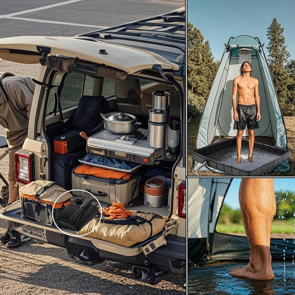 Portable Camping Shower Base - Collapsible Water Containment Tray with Drain for Outdoor Tents V888-ELOSUNG33834