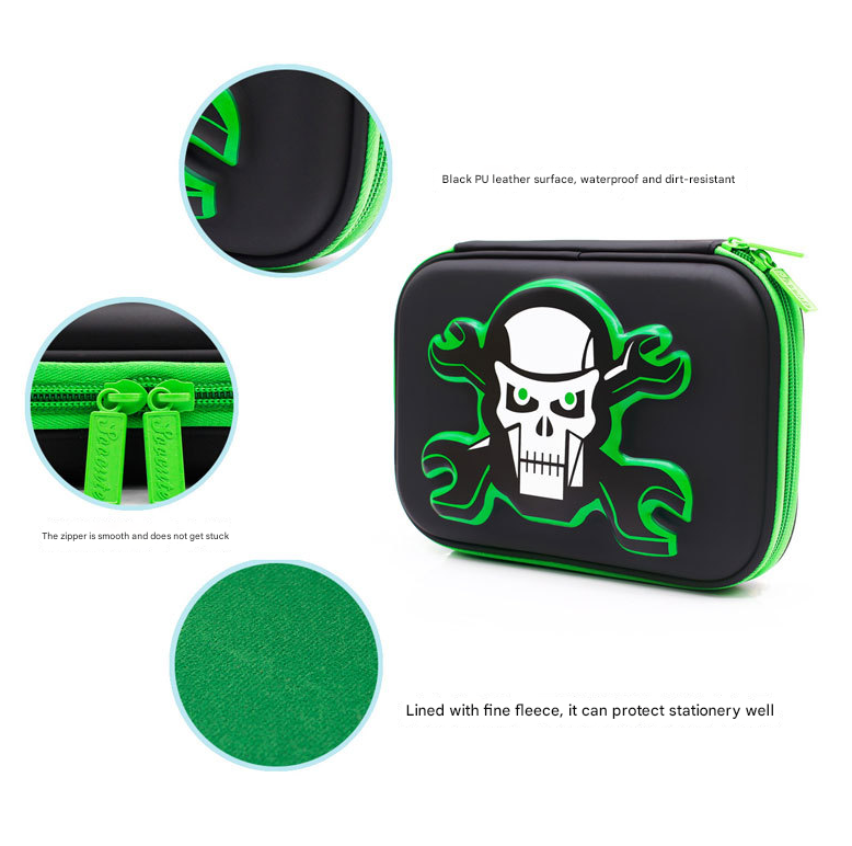 Green 3D Mosaic EVA Hard Shell Pencil Case - Large Capacity Cartoon Stationery Box for Kids V888-ELOSUNG33862