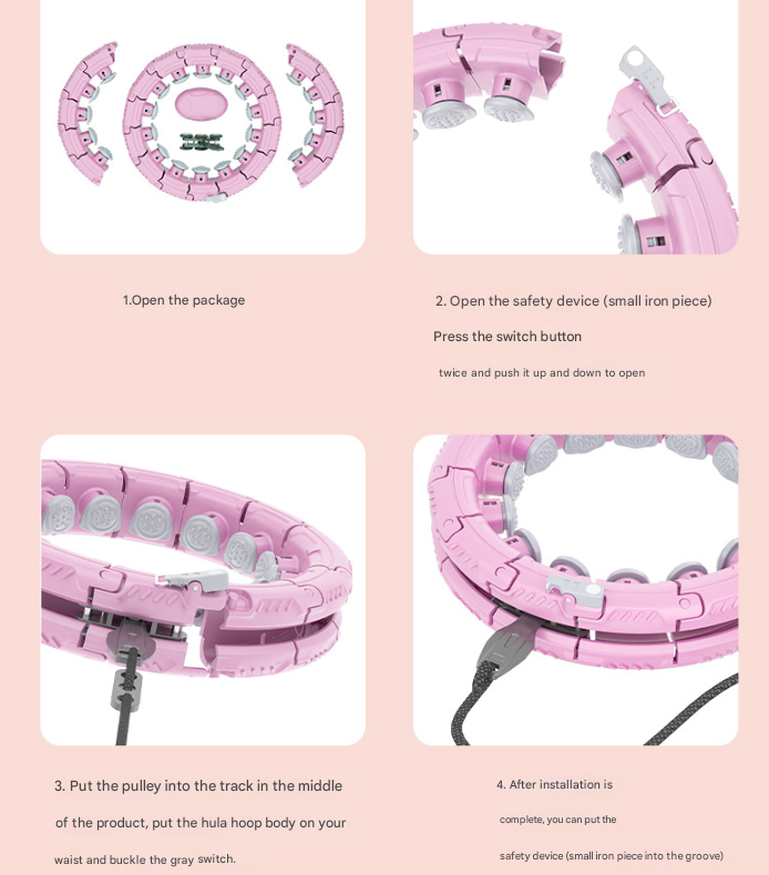 White 24 Sections Adjustable Smart Hula Hoop with Weighted Ball - Never-Fall Fitness Ring with Massage Nodes V888-ELOSUNG33880