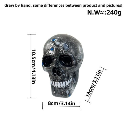 Small Black Colorful Floral Skull Statue - Intricate Day of the Dead Style Resin Figurine for Halloween & V888-ELOSUNG33884