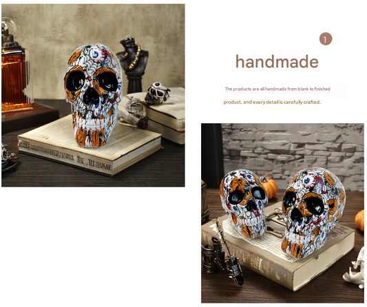 Big Black Colorful Floral Skull Statue - Intricate Day of the Dead Style Resin Figurine for Halloween & Home V888-ELOSUNG33885