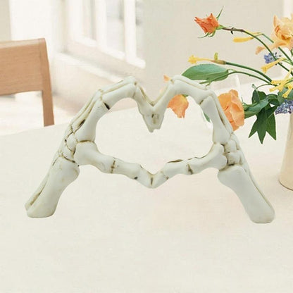 White Gothic Skeleton Hands Heart Sculpture - Macabre Love Figurine for Home & Halloween Decor V888-ELOSUNG33888