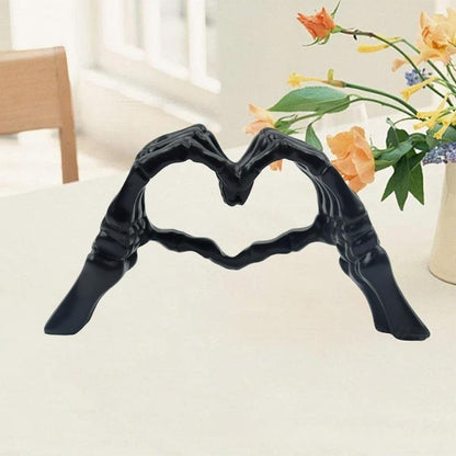 Black Gothic Skeleton Hands Heart Sculpture - Macabre Love Figurine for Home & Halloween Decor V888-ELOSUNG33889
