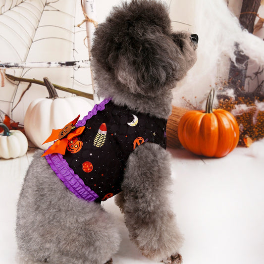 S Halloween Pumpkin Dog Harness Dress - Festive Costume Vest with Leash Ring for Small Dogs V888-ELOSUNG33891