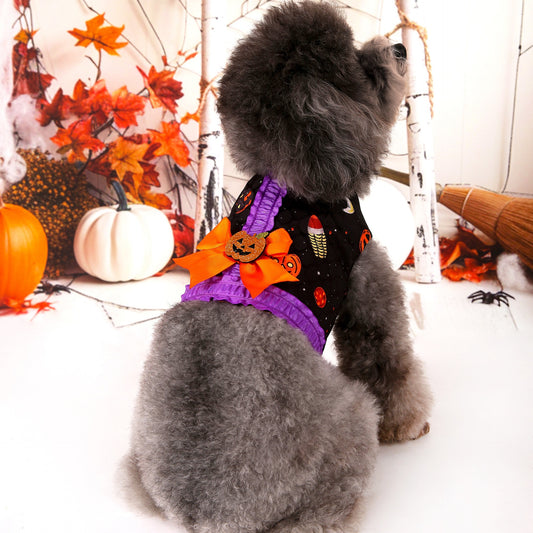 M Halloween Pumpkin Dog Harness Dress - Festive Costume Vest with Leash Ring for Small Dogs V888-ELOSUNG33892