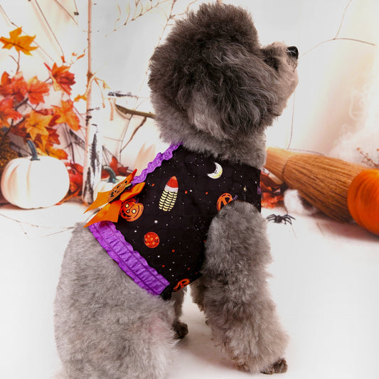 L Halloween Pumpkin Dog Harness Dress - Festive Costume Vest with Leash Ring for Small Dogs V888-ELOSUNG33893