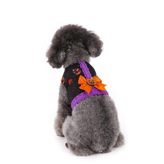 XL Halloween Pumpkin Dog Harness Dress - Festive Costume Vest with Leash Ring for Small Dogs V888-ELOSUNG33894