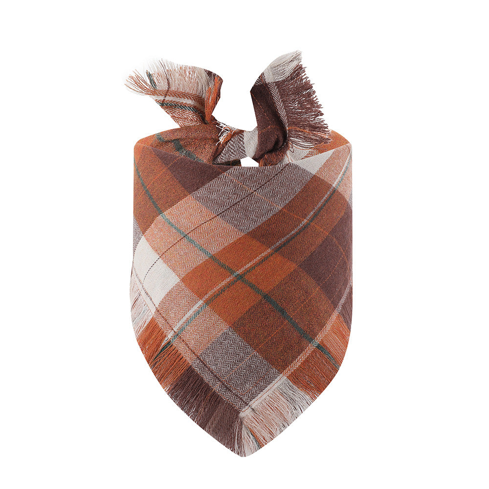 Brown M 65x45x45cm Thanksgiving Plaid Dog Bandana 2-Pack - Festive Tassel Triangle Scarf for Pets V888-ELOSUNG33898