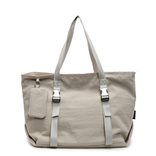 Beige Modern Utility Tote Bag for Women - Large Capacity Shoulder Bag with Detachable Pouch for Work, School V888-ELOSUNG33904