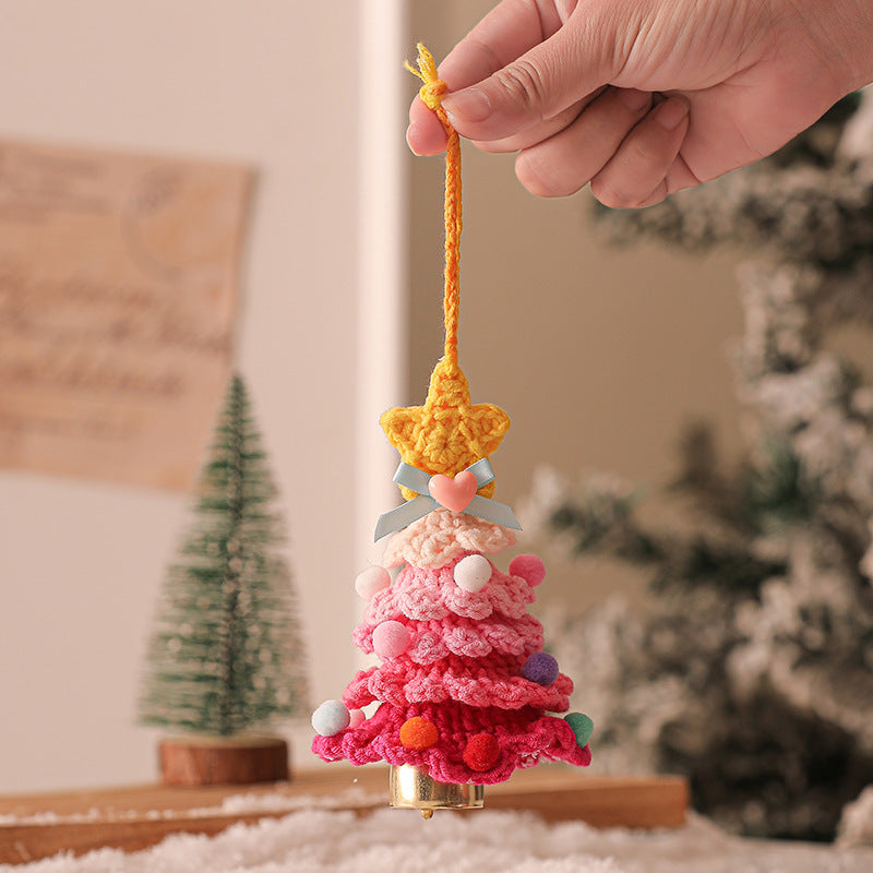 2PCS Red Handmade-Style Crochet Christmas Tree Ornament - Festive Plush Hanging Decor for Home & Car V888-ELOSUNG33909