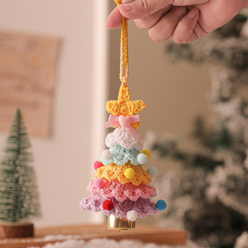 2PCS Orange Handmade-Style Crochet Christmas Tree Ornament - Festive Plush Hanging Decor for Home & Car V888-ELOSUNG33914