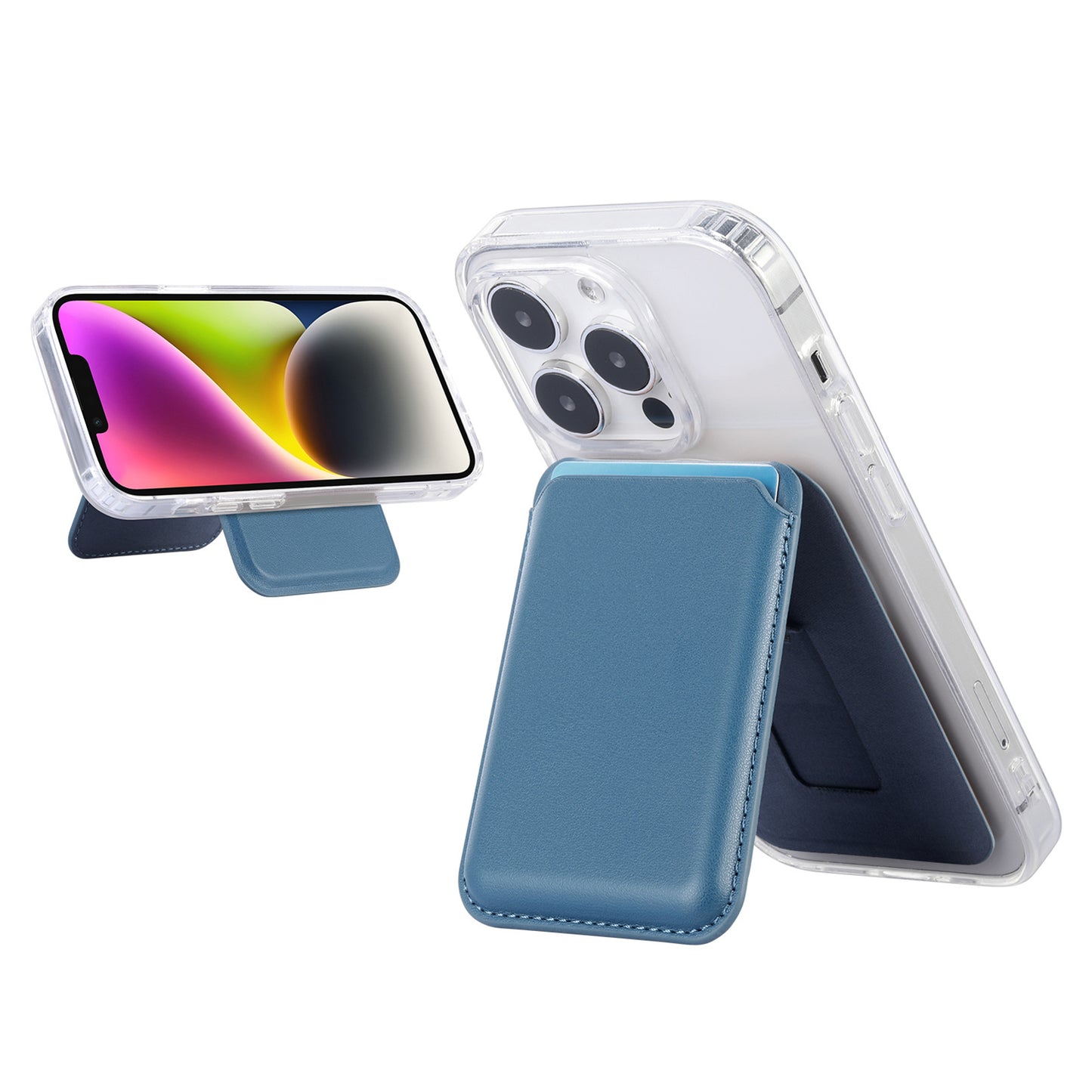 Blue Slim Magnetic Card Holder Wallet with Adjustable Kickstand - MagSafe Compatible V888-ELOSUNG33916