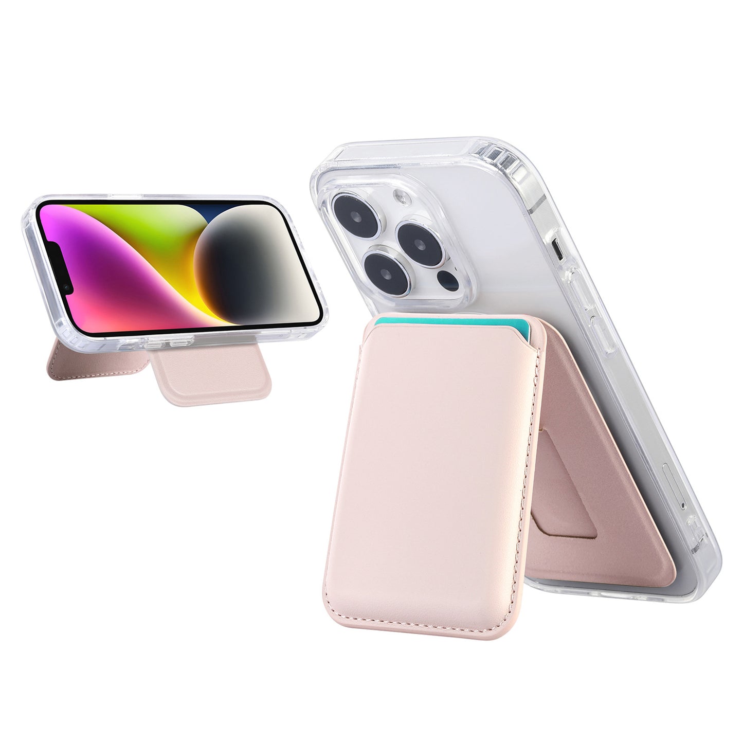 Pink Slim Magnetic Card Holder Wallet with Adjustable Kickstand - MagSafe Compatible V888-ELOSUNG33918