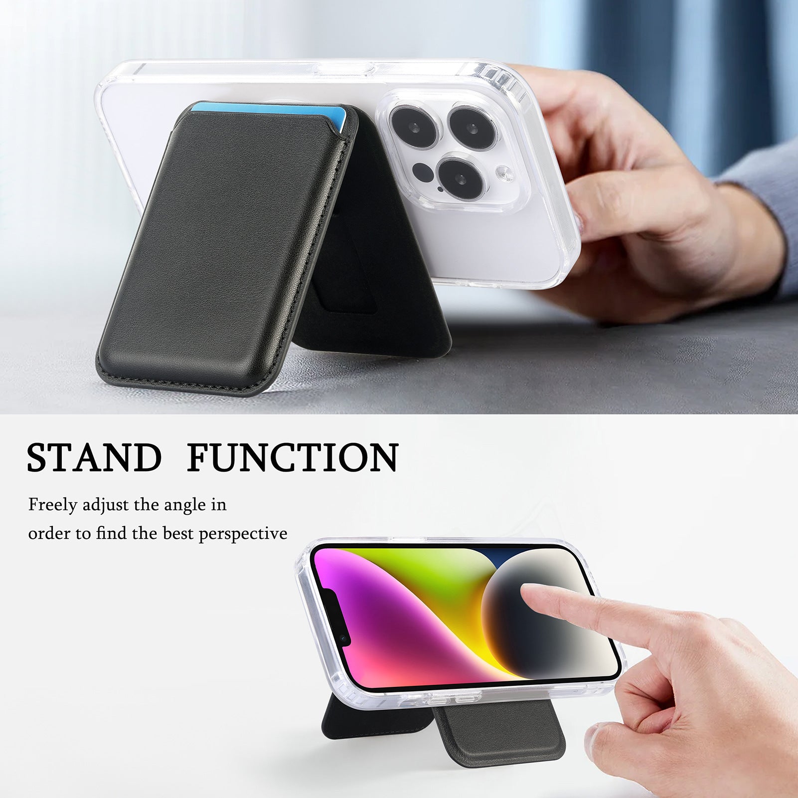 Brown Slim Magnetic Card Holder Wallet with Adjustable Kickstand - MagSafe Compatible V888-ELOSUNG33919
